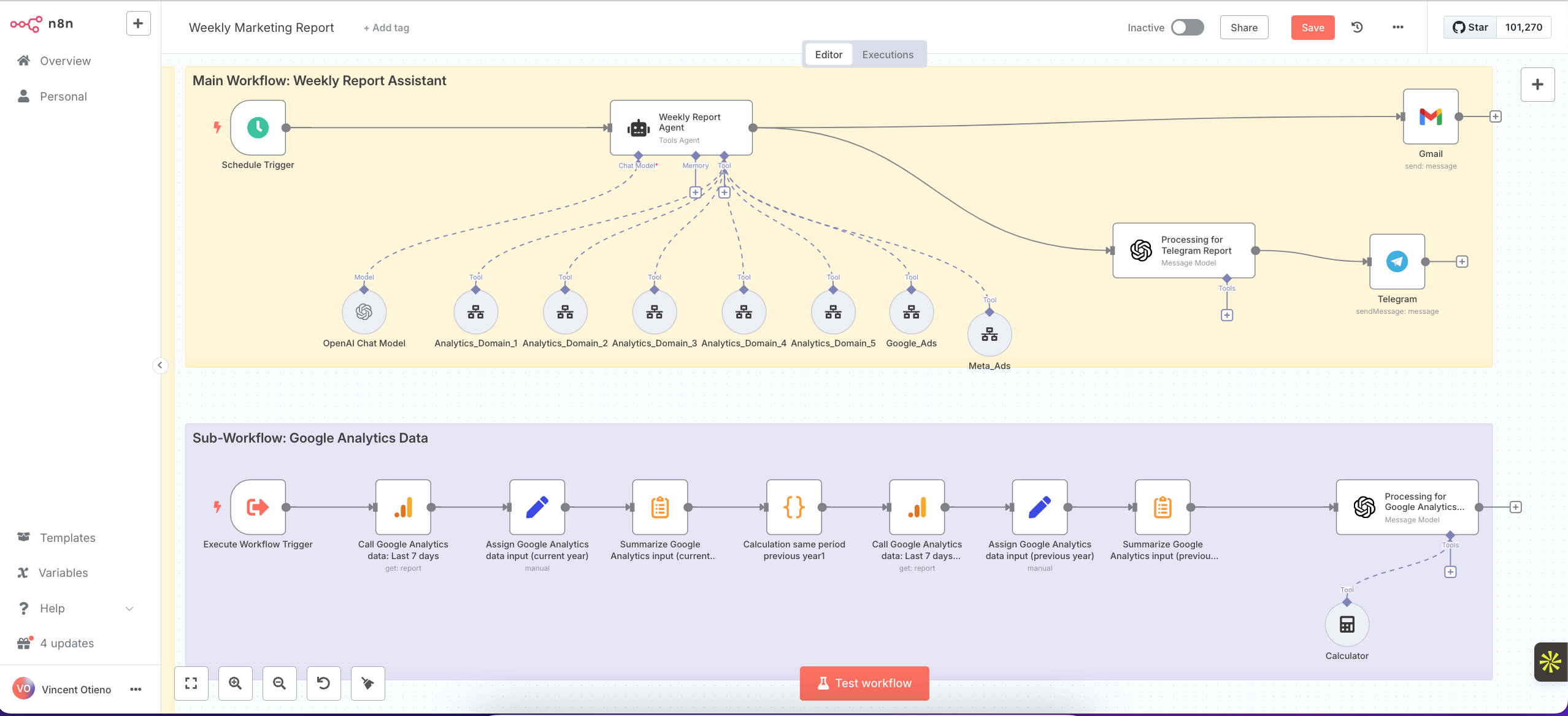 Example automation workflow: Weekly Marketing Report